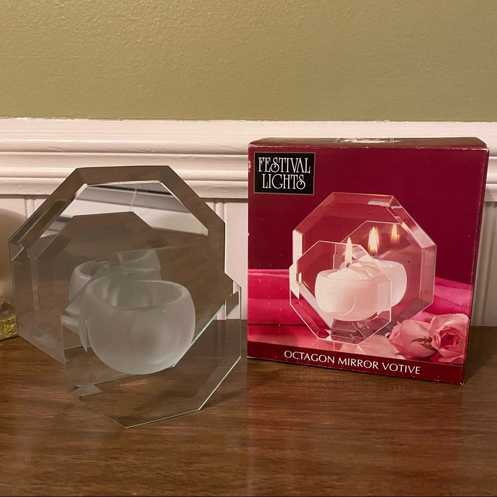 90s Octagon  Mirrored tea light candle holder